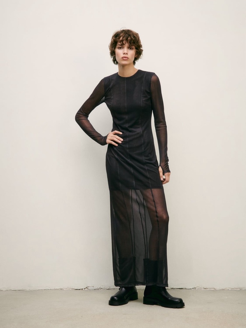 Zara Black Sheer Long-Sleeve Maxi Dress